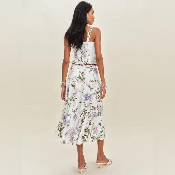 NEW Reformation Anatolia Linen Corset Two Piece Serenity White Floral US 4 UK 8 - Picture 15 of 16
